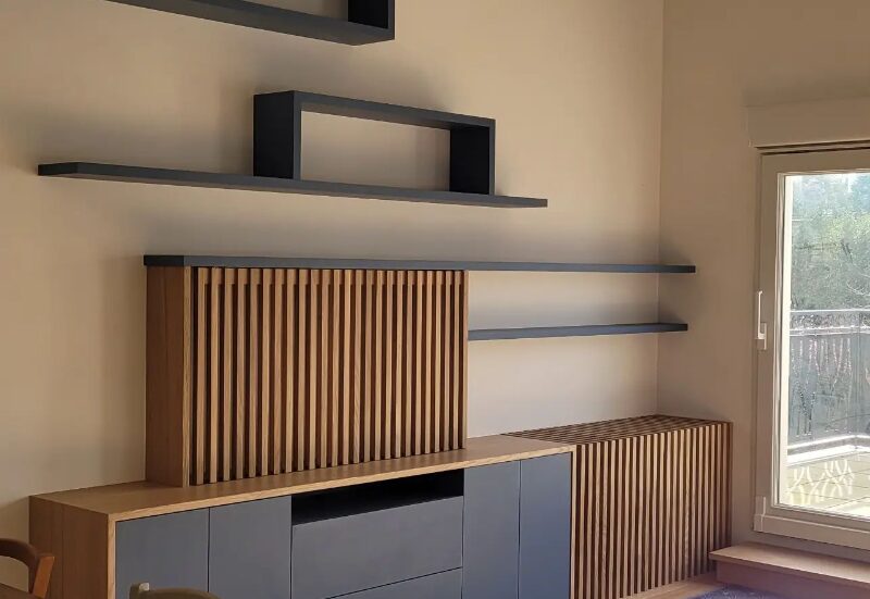 meuble TV sur-mesure à Meaux intégré salon - Colibri Créations menuisier ebeniste à Chartres